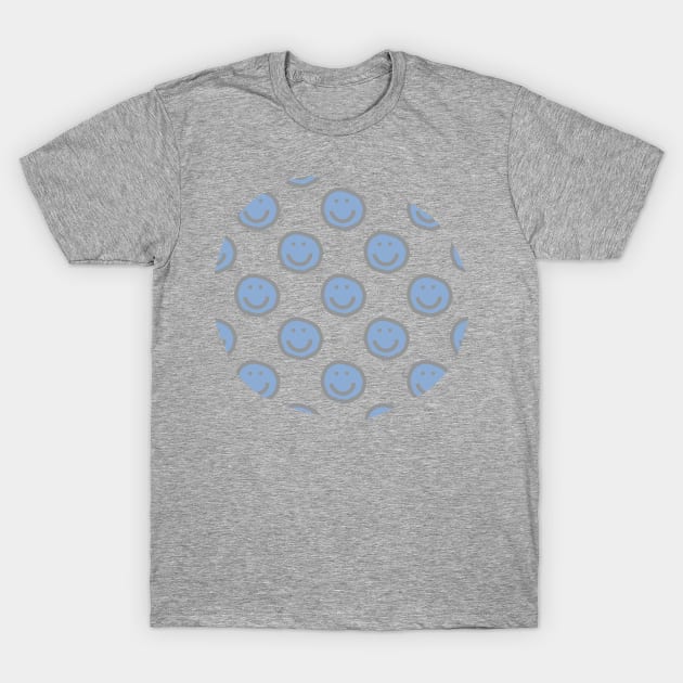 Placid Blue Round Happy Face with Smile Pattern T-Shirt by ellenhenryart